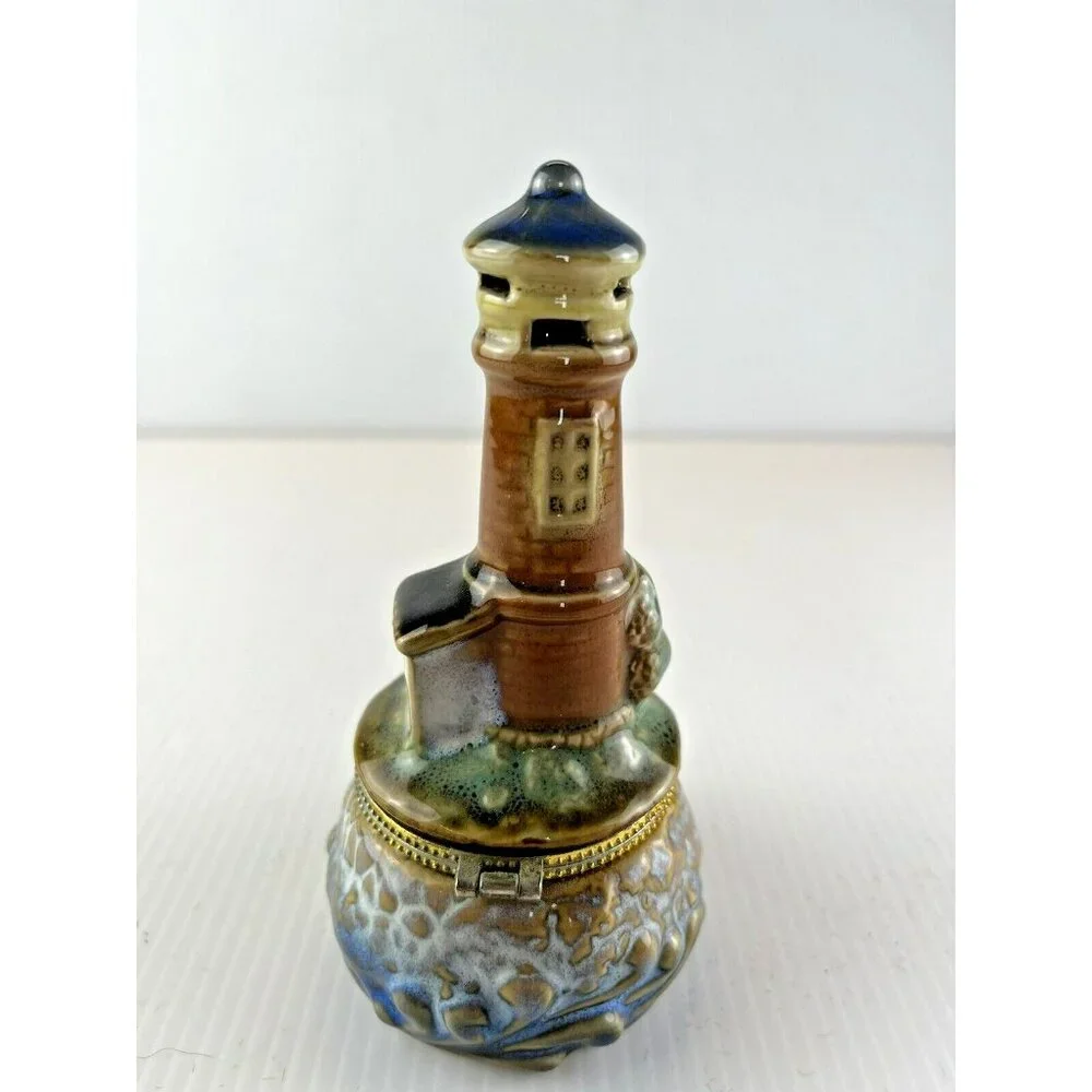 Lighthouse Trinket Pill Box Ceramic - 5 Inches Tall